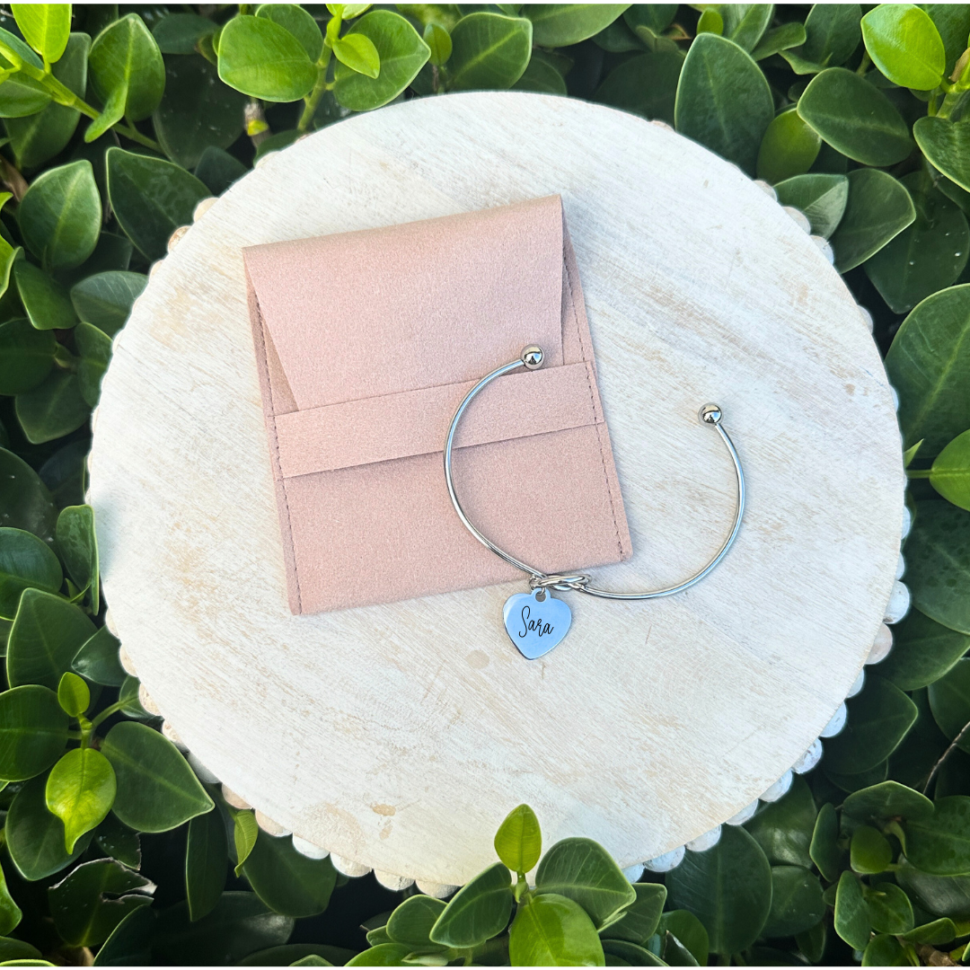 Engraved Silver Heart Bangle