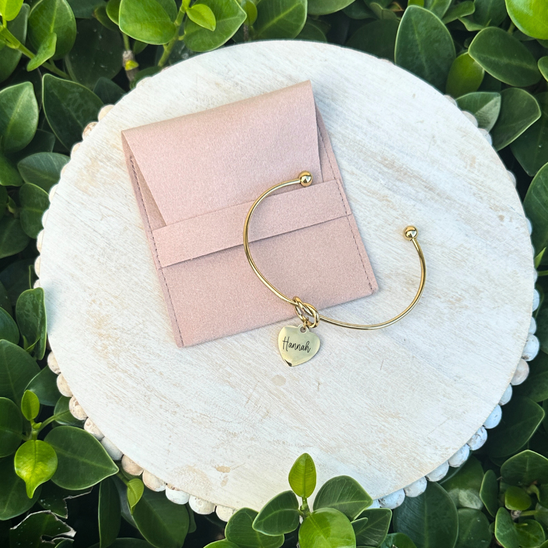 Engraved Gold Heart Bangle