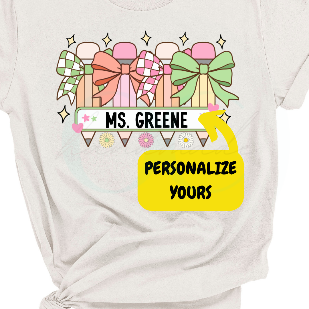 Pencil Bow • Personalized Teacher Tee