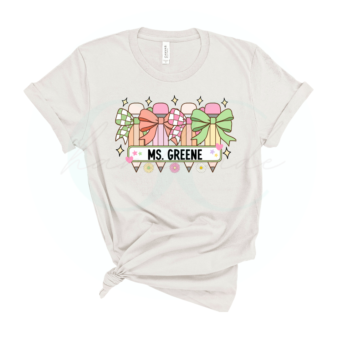 Pencil Bow • Personalized Teacher Tee