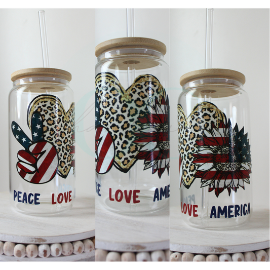 Peace, Love, America • 16oz Glass Can