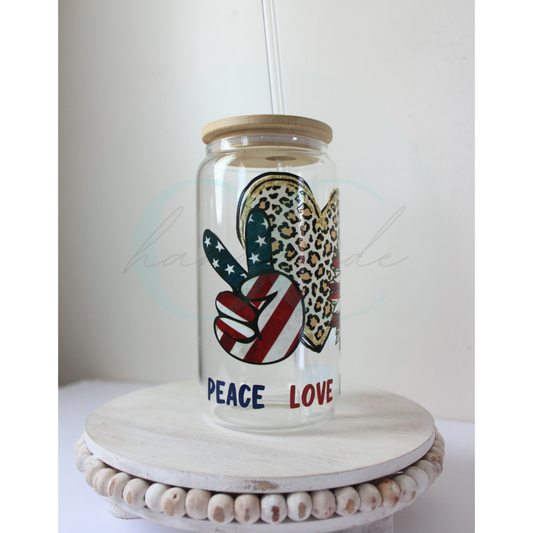 Peace, Love, America • 16oz Glass Can