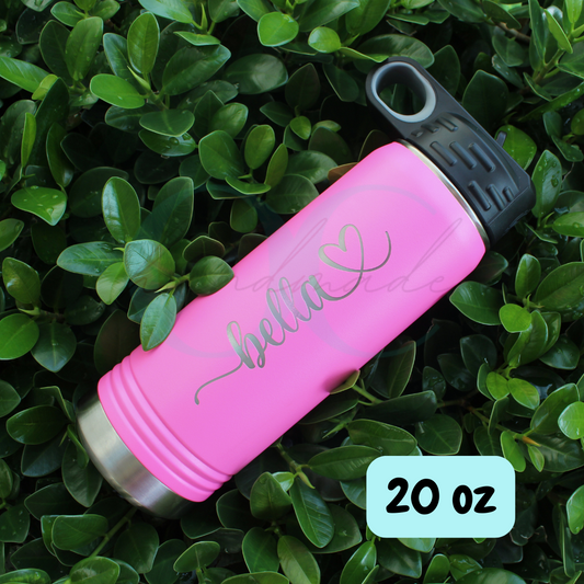 20 oz Pink Personalized Flip Top Water Bottle