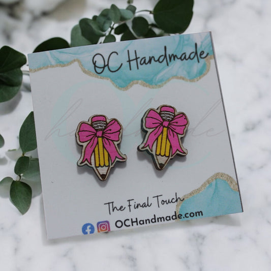 Pencil Bow Stud Earrings