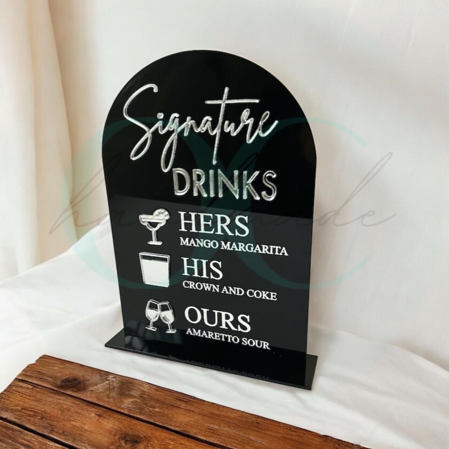 His, Hers, & Ours Signature Drinks Bar Menu Acrylic Sign