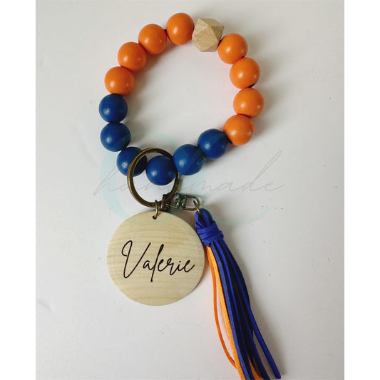 College Themed Orange & Blue Engraved Wristlet