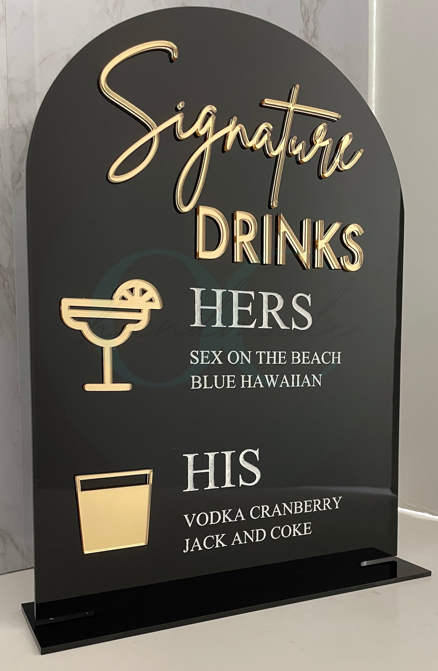 His & Hers Signature Drinks Bar Menu Acrylic Sign