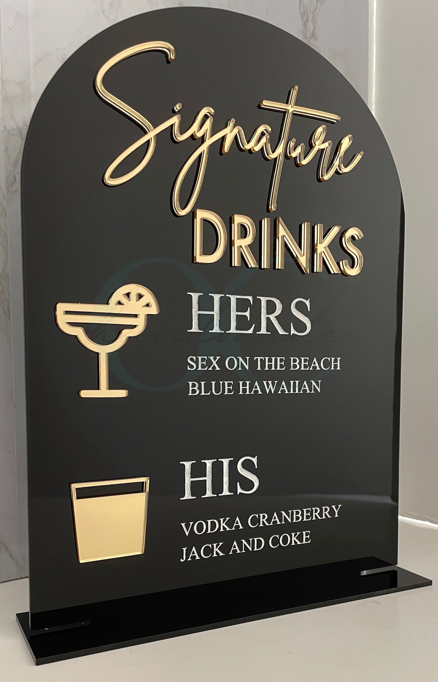 His & Hers Signature Drinks Bar Menu Acrylic Sign