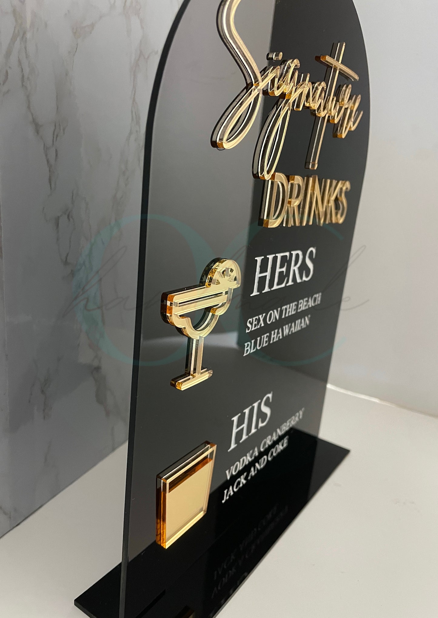 His & Hers Signature Drinks Bar Menu Acrylic Sign